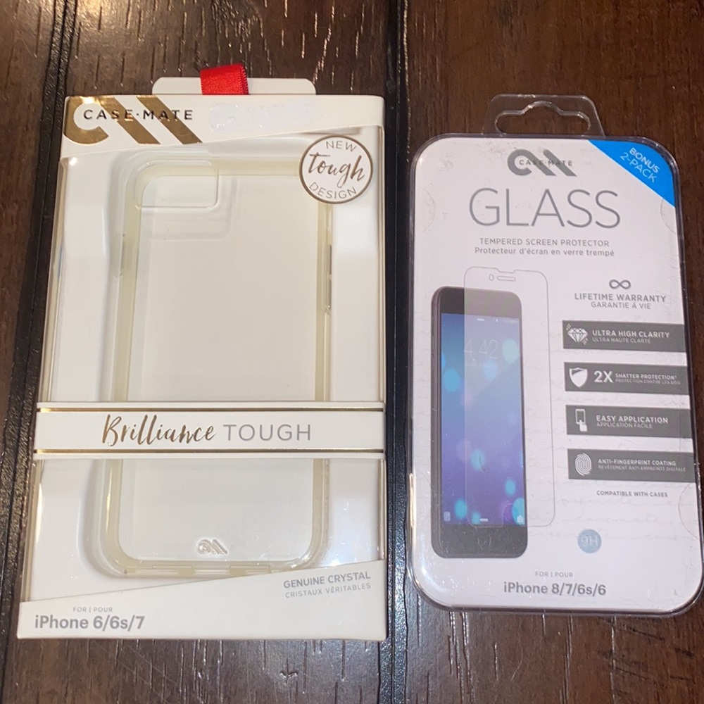 Case-Mate Clear Tough Case iPhone 6 6s 7 8 + Glass Screen Protector (2)